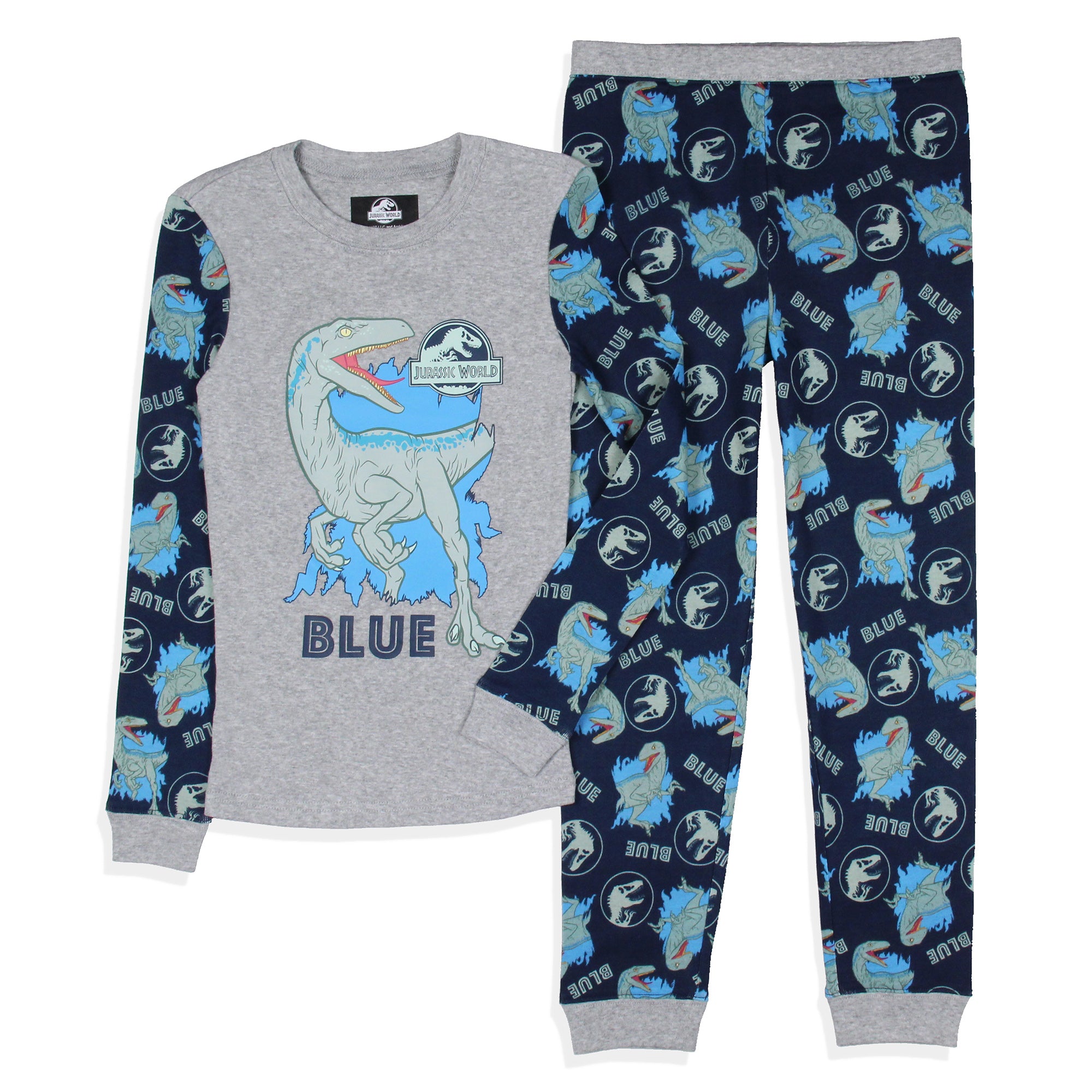 Jurassic World Boys' Movie Film Park Logo Blue Tight Fit Sleep Pajama Set