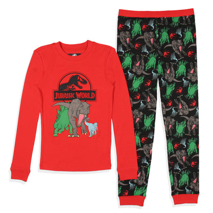 Jurassic World Boys' Movie Film Park Logo Icon Tight Fit Sleep Pajama Set