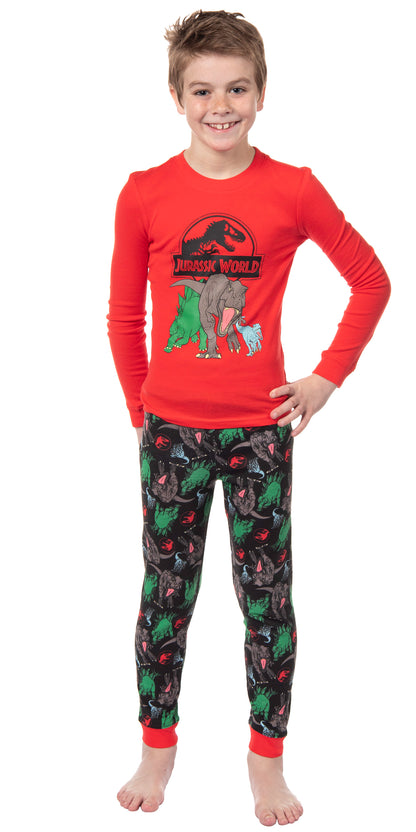 Jurassic World Boys' Movie Film Park Logo Icon Tight Fit Sleep Pajama Set