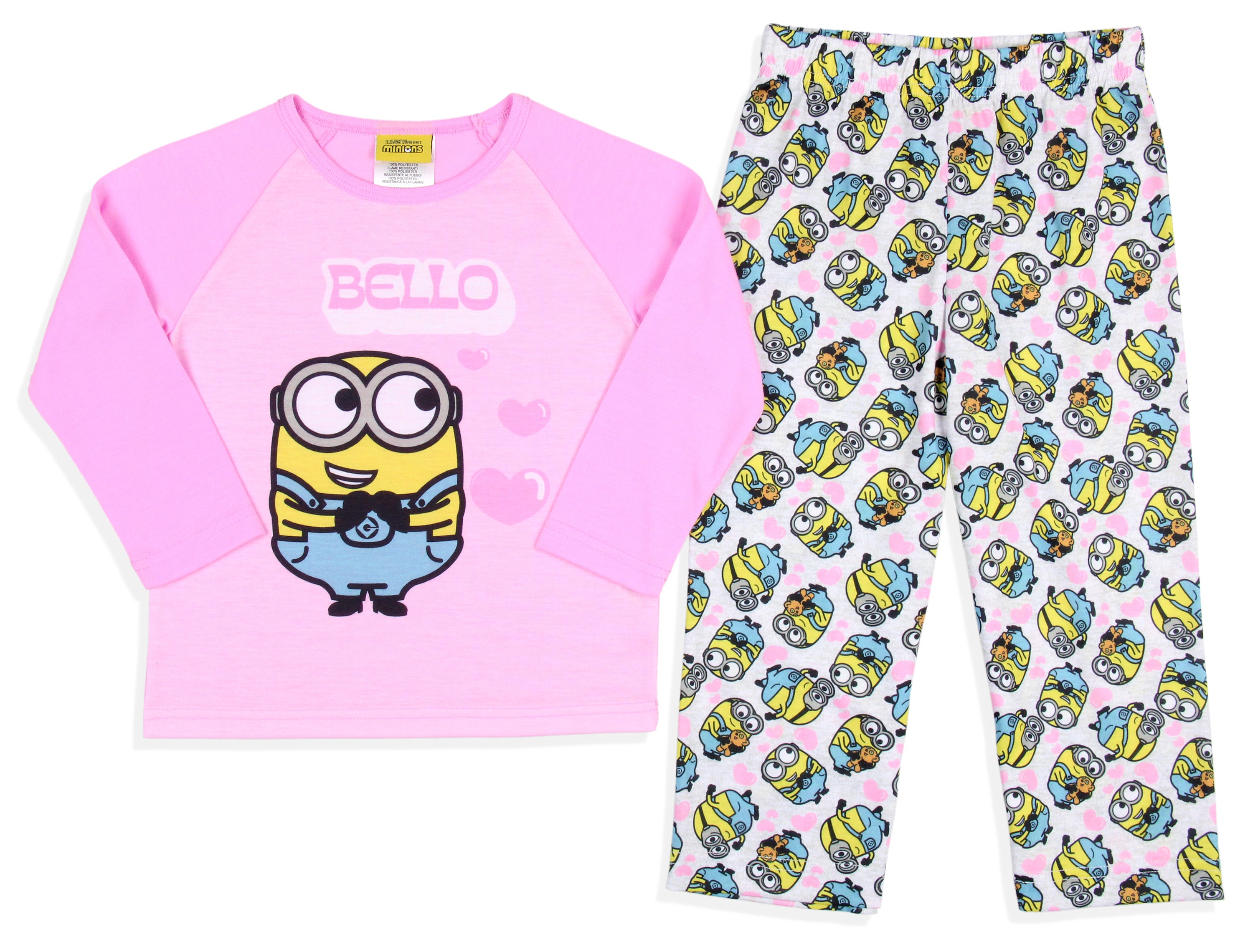 Despicable Me Toddler Girls' Minions Chibi Bello Raglan Sleep Pajama Set (2T)