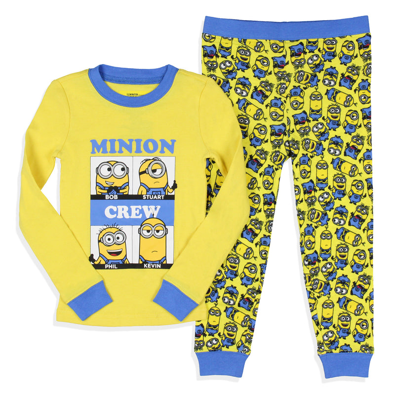 Despicable Me Toddler Boys' Minions Crew Bob Stuart Phil Kevin Sleep Pajama Set Long Sleeves Pants