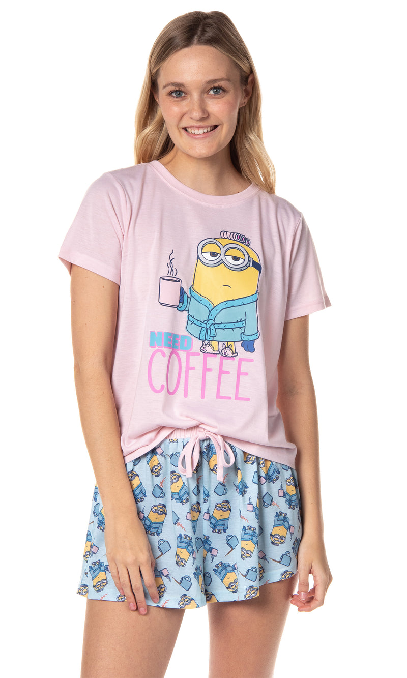 Despicable Me Minions Womens' Need Coffee Character Sleep Pajama Set Shorts