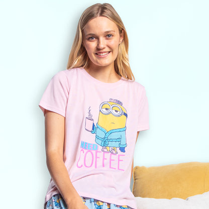 Despicable Me Minions Womens' Need Coffee Character Sleep Pajama Set Shorts