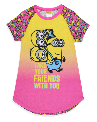 Girls' Despicable Me Minions Take Your Friends With You Nightgown Sleep Pajama Shirt