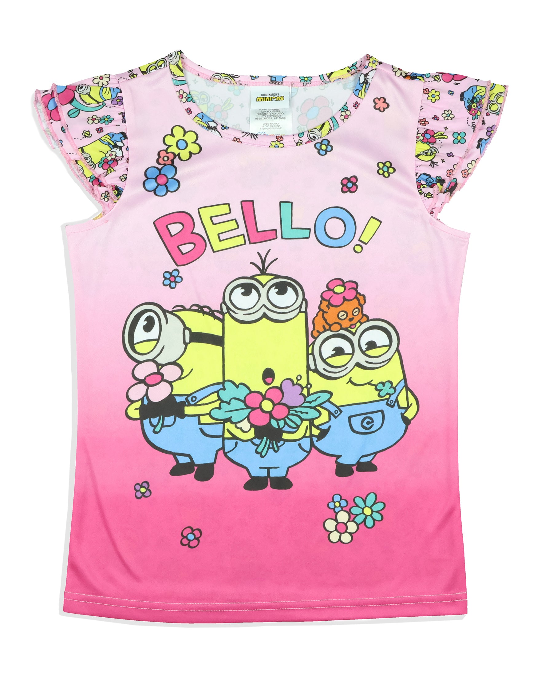 Despicable Me Girls' Flower Bello! Minions Pajama Sleep Set Shorts (6/6X)