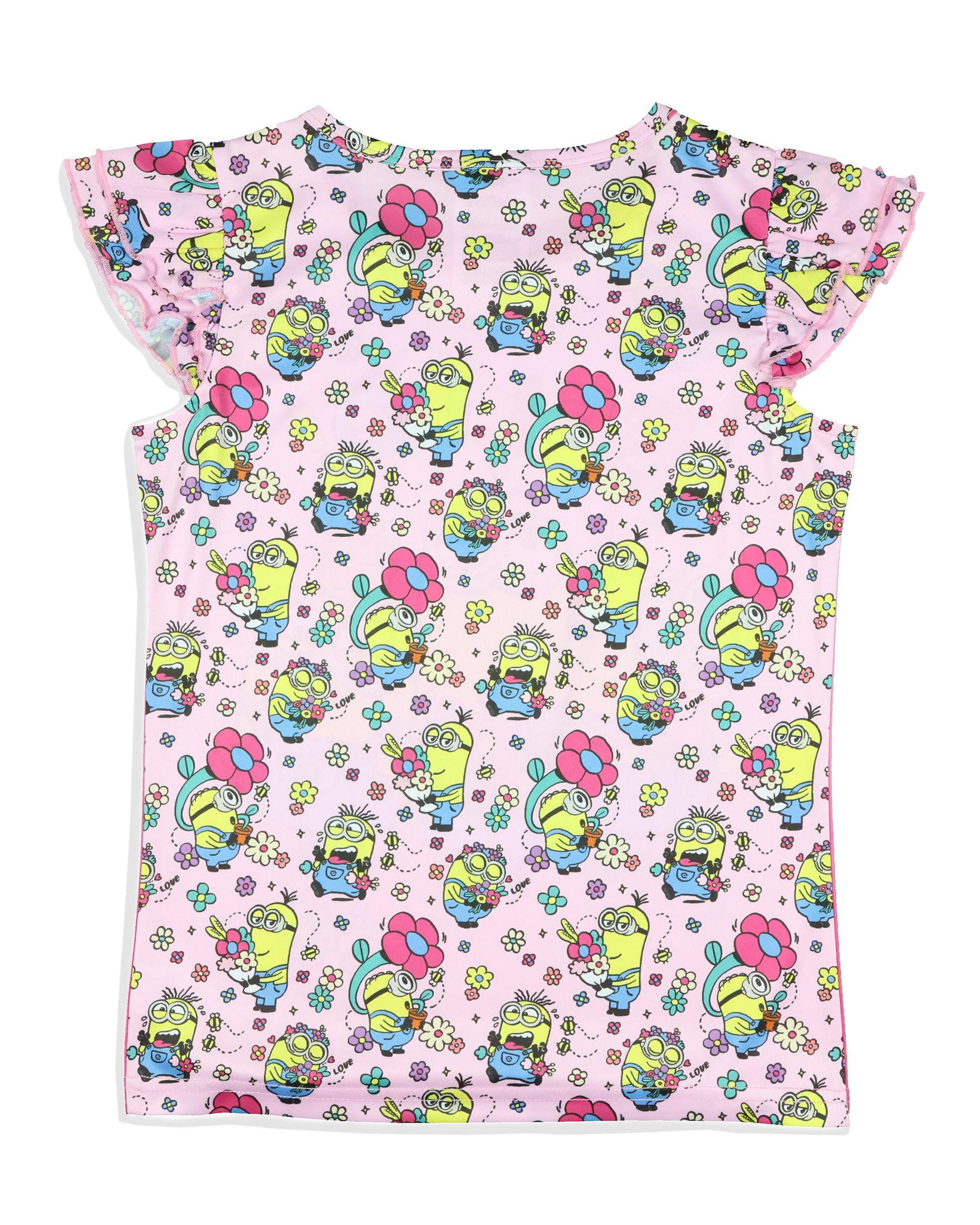 Despicable Me Girls' Flower Bello! Minions Pajama Sleep Set Shorts (6/6X)