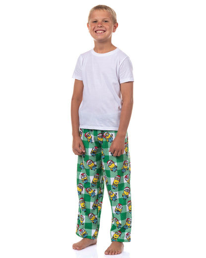 Minions Pajama Pants Boys Christmas Santa Minion Plaid Fleece PJ Bottoms For Kids