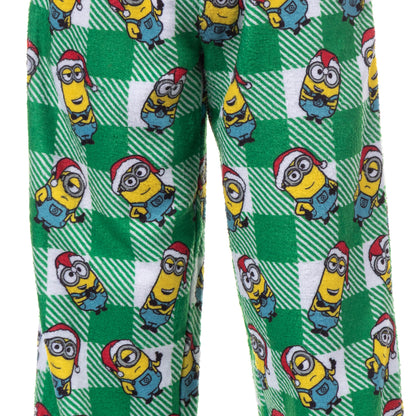 Minions Pajama Pants Boys Christmas Santa Minion Plaid Fleece PJ Bottoms For Kids