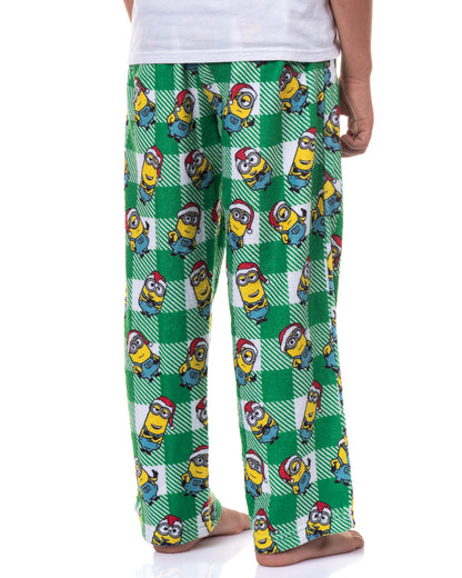 Minions Pajama Pants Boys Christmas Santa Minion Plaid Fleece PJ Bottoms For Kids