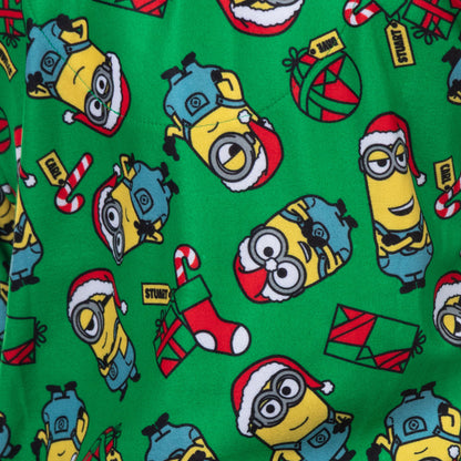 Minions Pajamas Boy's Christmas Button Up Long Sleeve Pant Pajama Set (8)