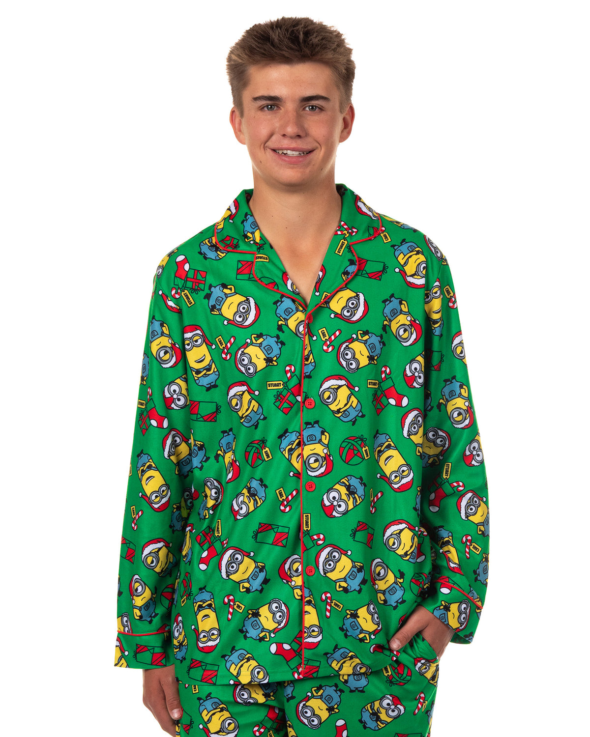 Minions Pajamas Men's Christmas 2-Piece Coat Front Sleep Set