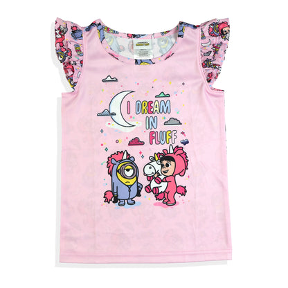 Minions Pajamas Toddler Girls I Dream In Fluff Ruffled Sleep Set (2T)