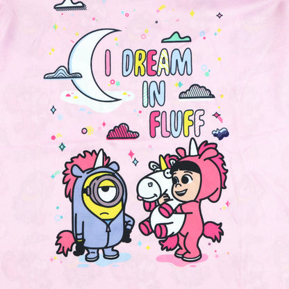Minions Pajamas Toddler Girls I Dream In Fluff Ruffled Sleep Set (4T)
