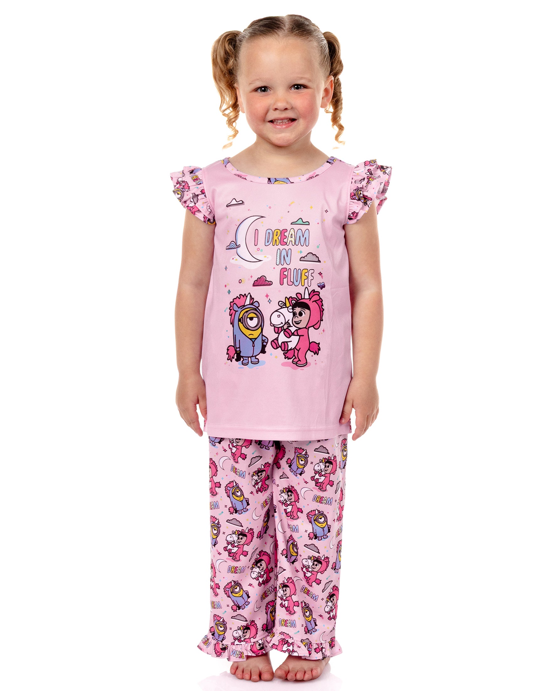 Minions Pajamas Toddler Girls I Dream In Fluff Ruffled Sleep Set (2T)