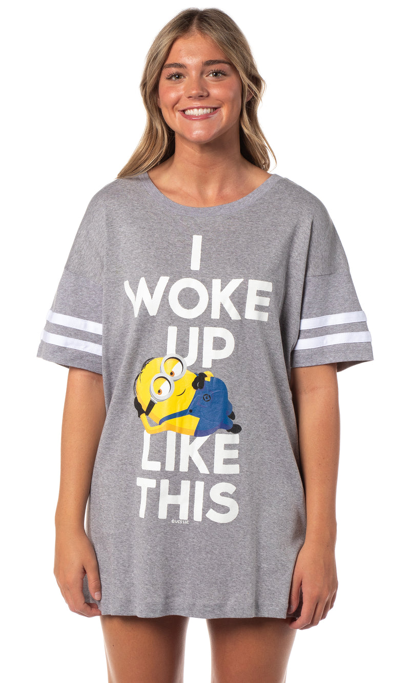 Despicable Me Minions Women's I Woke Up Like This Nightgown Pajama Shirt Dress For Adults