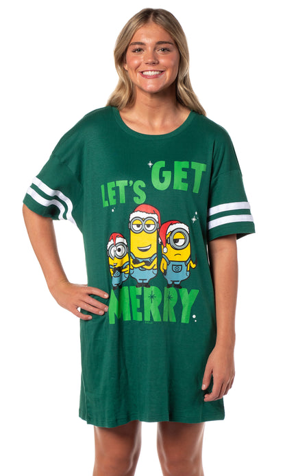 Despicable Me Minions Women's Let's Get Merry Varsity Nightgown Pajama Shirt Dress
