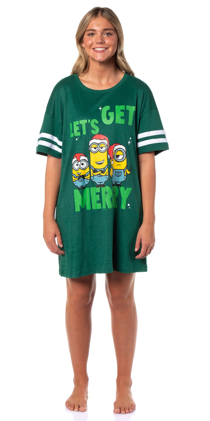Despicable Me Minions Women's Let's Get Merry Varsity Nightgown Pajama Shirt Dress
