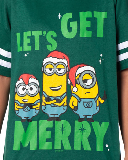 Despicable Me Minions Women's Let's Get Merry Varsity Nightgown Pajama Shirt Dress
