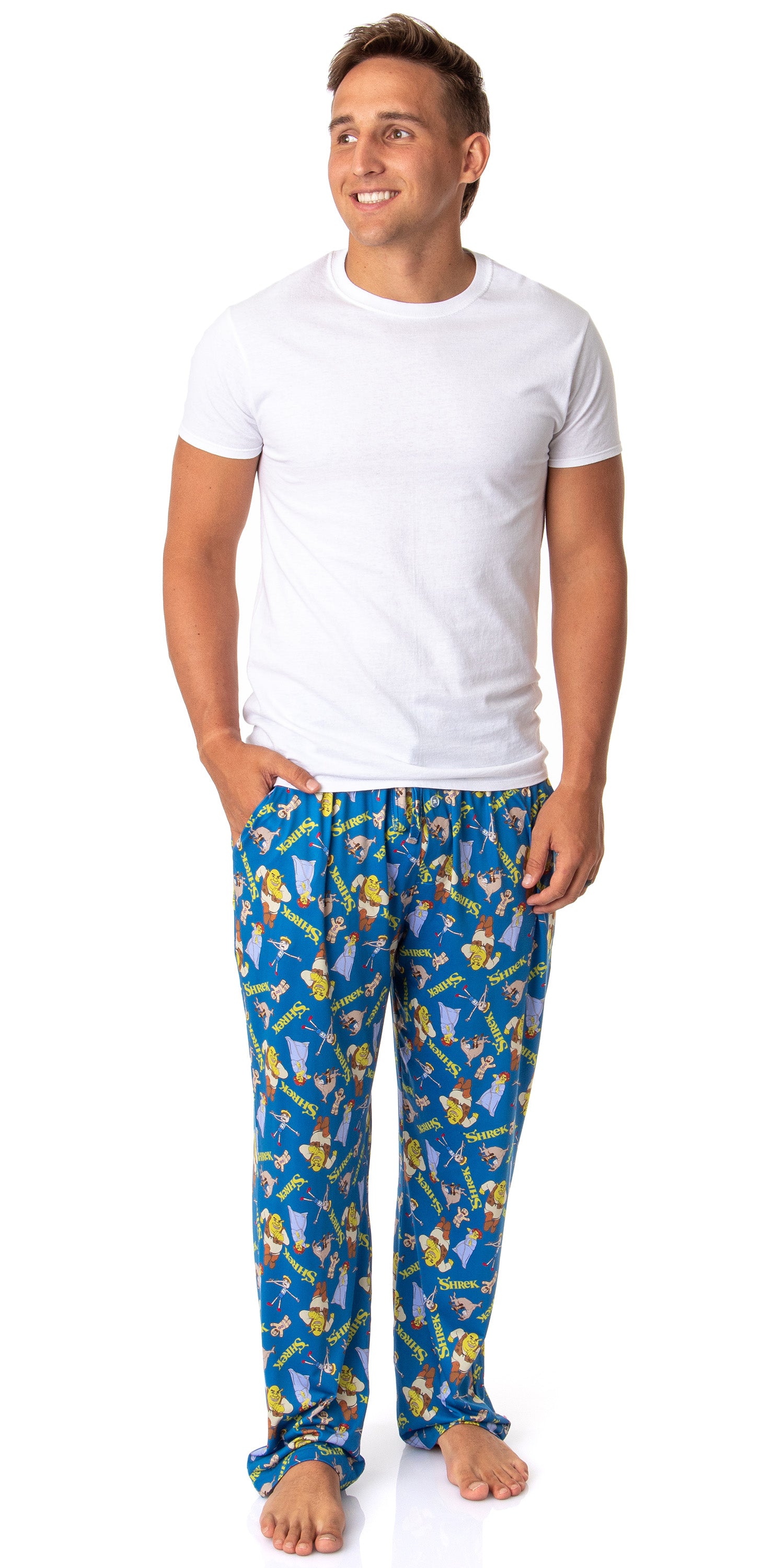 DreamWorks Shrek Mens' Characters Donkey Fiona Gingerbread Man Pinocchio Sleep Pajama Pants