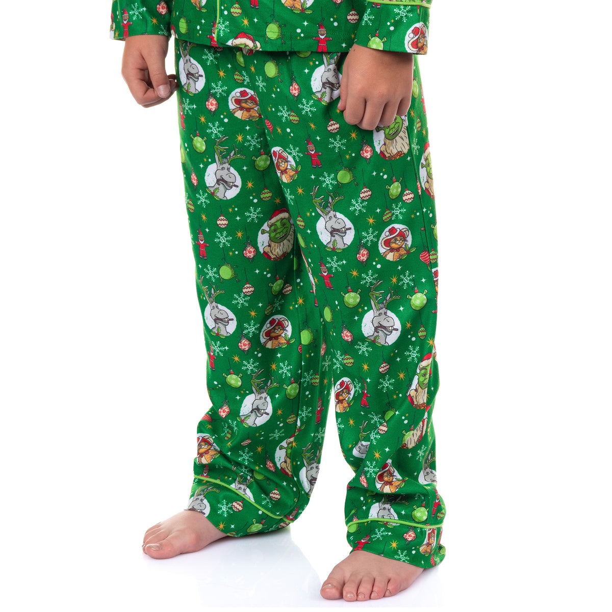 Shrek Pajamas Boy's Holiday Ornaments Long Sleeve Button Up Pant Set