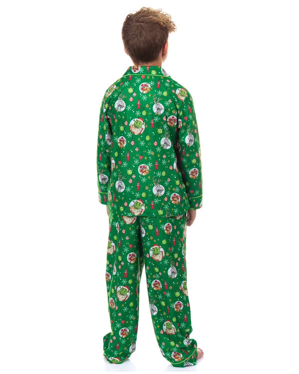 Shrek Pajamas Boy's Holiday Ornaments Long Sleeve Button Up Pant Set (8)