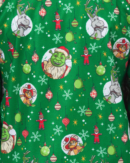 Shrek Pajamas Boy's Holiday Ornaments Long Sleeve Button Up Pant Set (14/16)