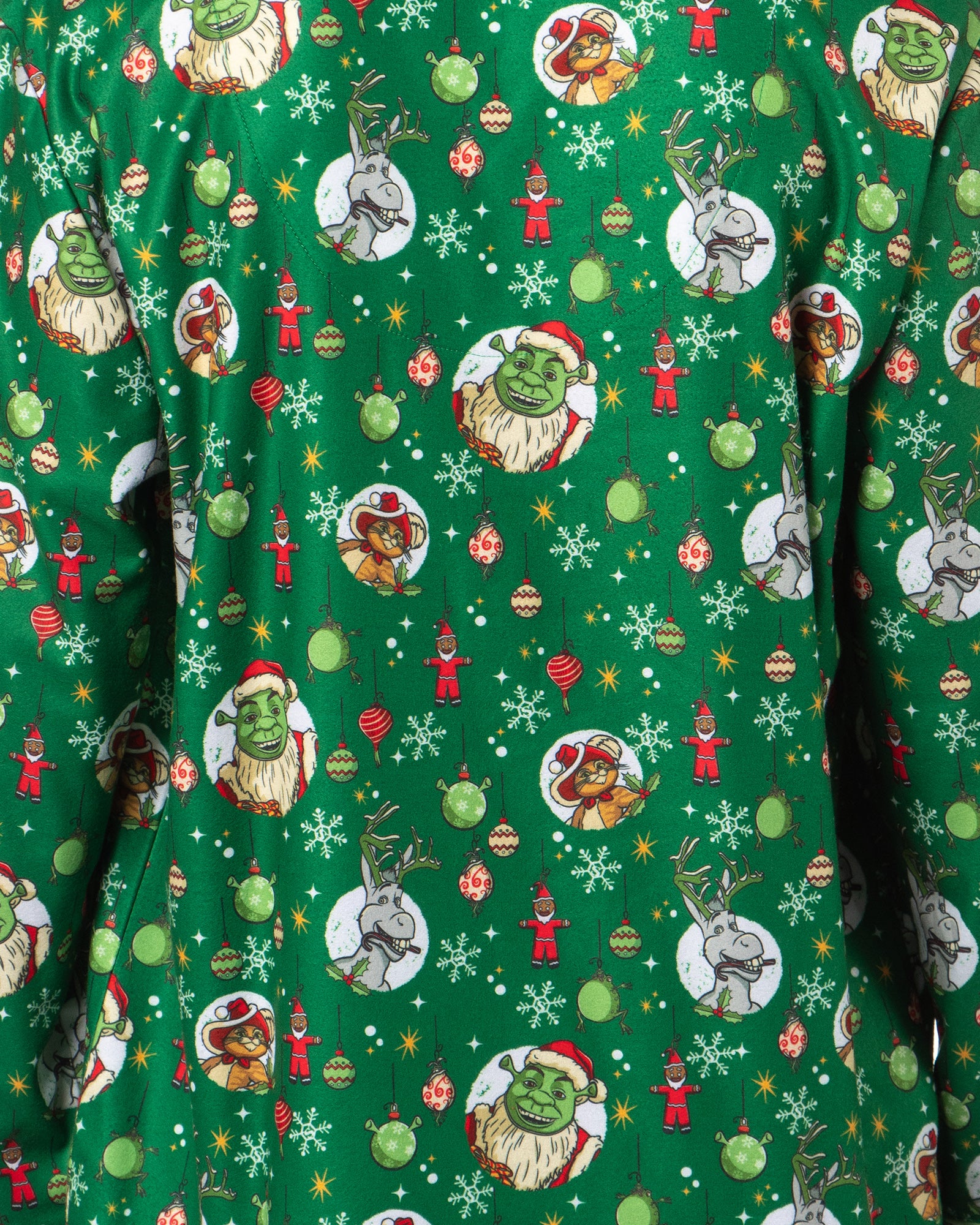Shrek Men's Christmas Tossed Print Button Down Sleep Pajama Set