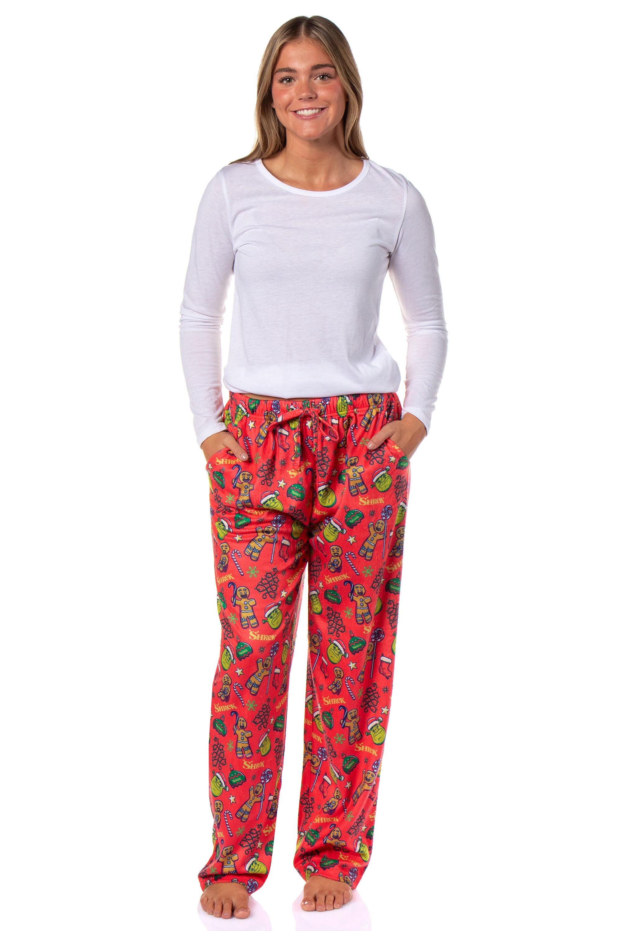 Dreamworks Shrek Women's All Over Tossed Print Christmas Sleep Pajama Pants