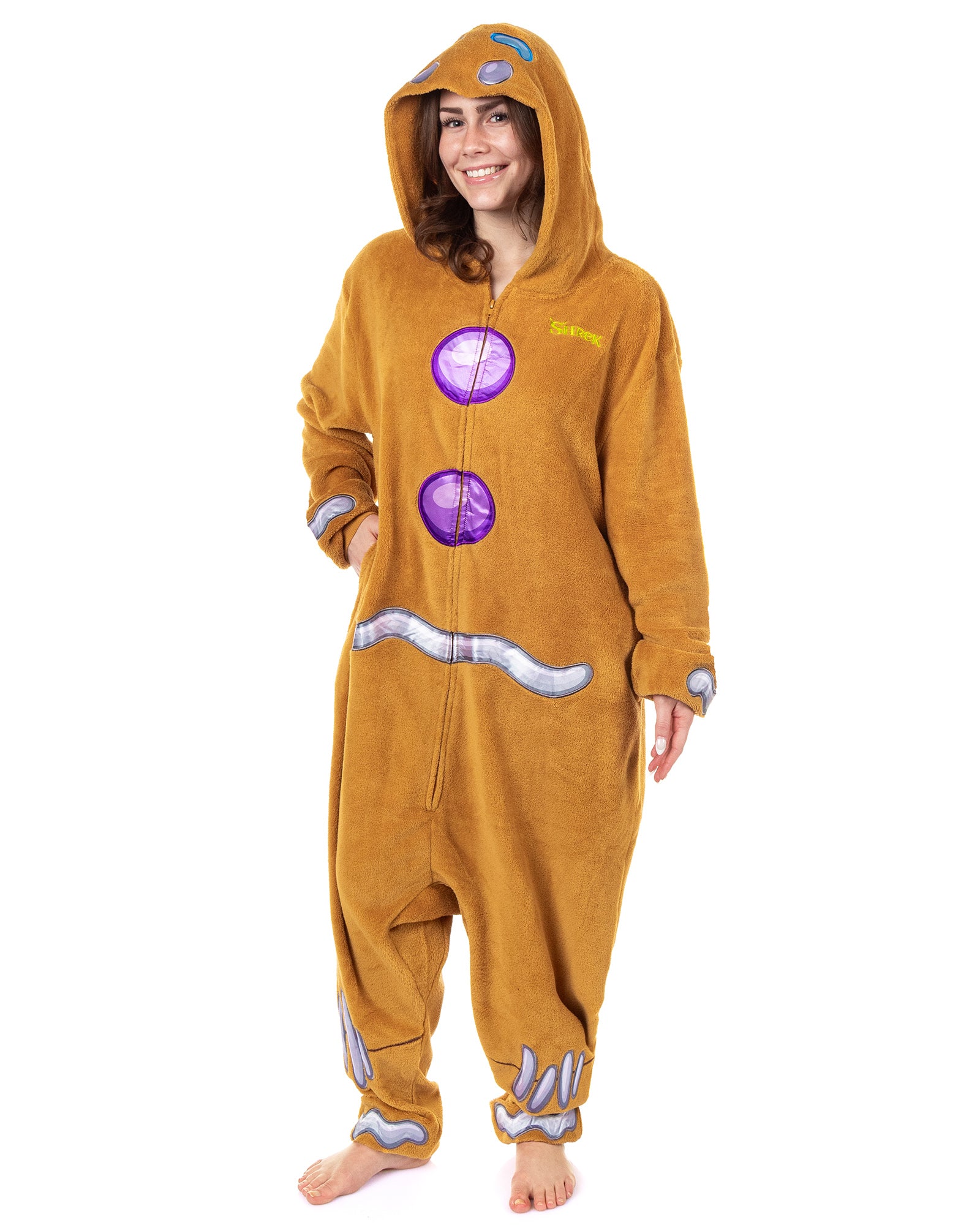 Shrek Union Suit Men's Kigurumi Gingy One Piece Hooded Costume Pajama (XXS/XS)