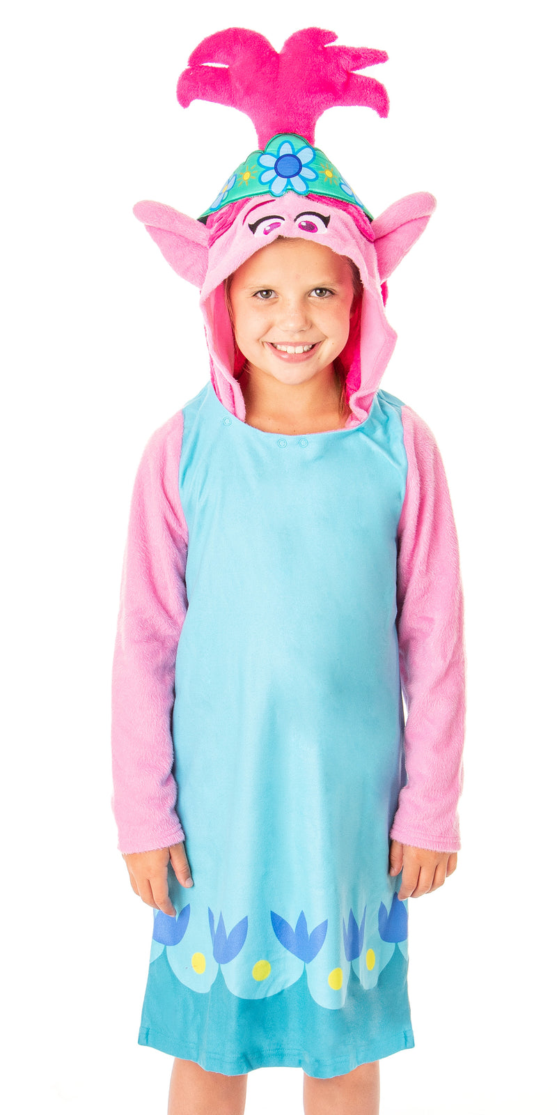 Dreamworks Trolls Movie Girls' Poppy Character Hooded Costume Nightgown Sleep Shirt