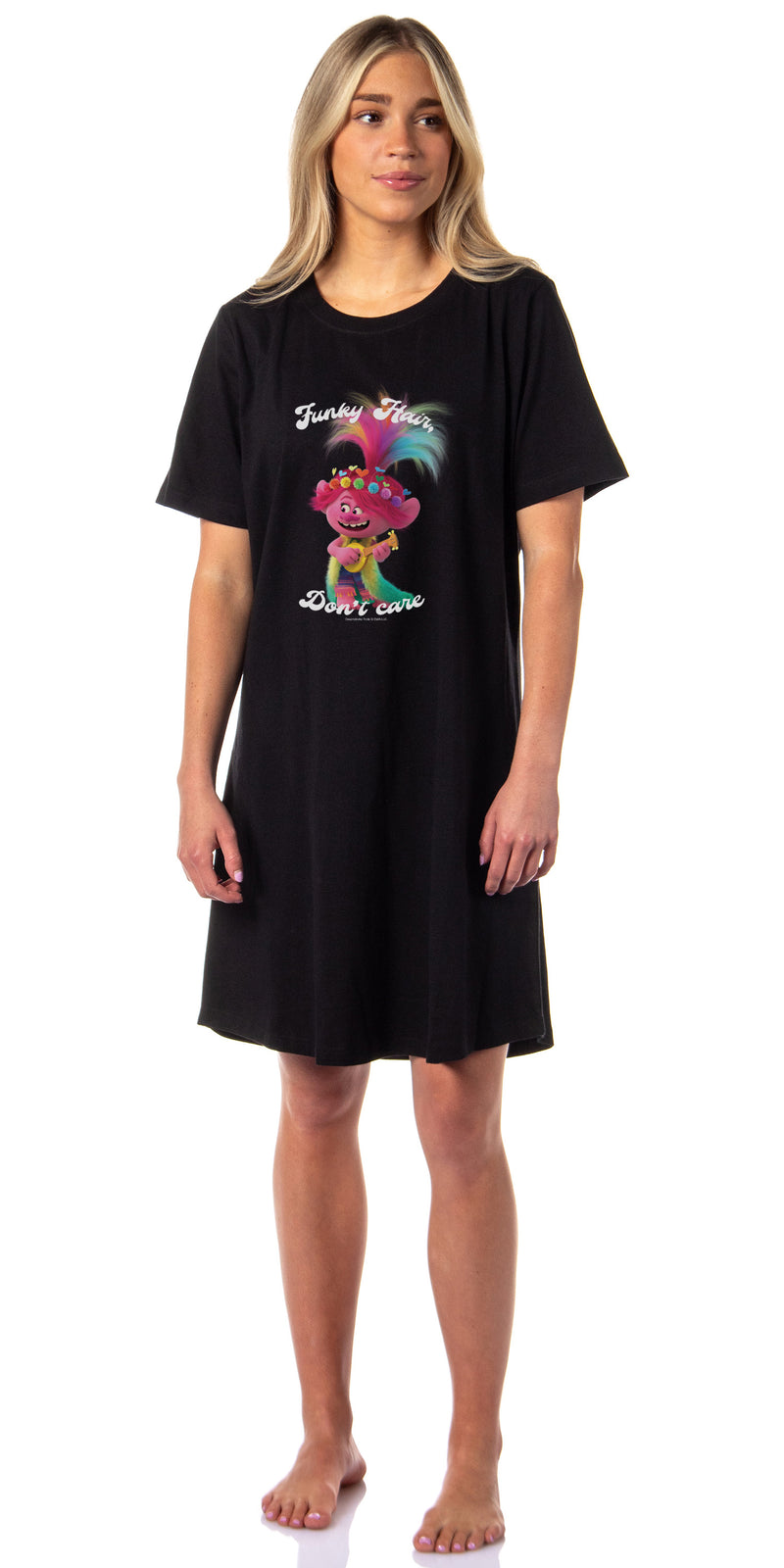 Dreamworks Trolls Women's Poppy Funky Hair Don't Care Nightgown Sleep Pajama Dress