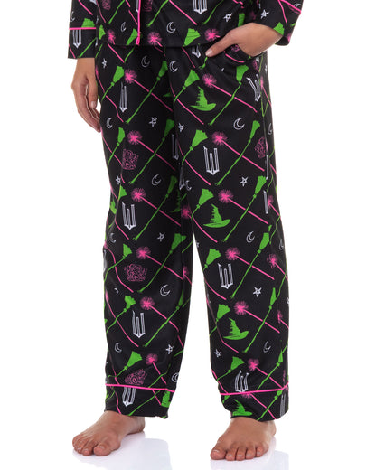 Wicked Pajamas Girls' Elphaba and Glinda Charm Design Long Sleeve Pajama Set