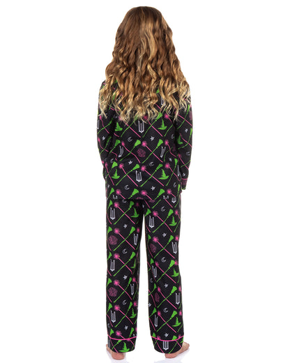 Wicked Pajamas Girls' Elphaba and Glinda Charm Design Long Sleeve Pajama Set