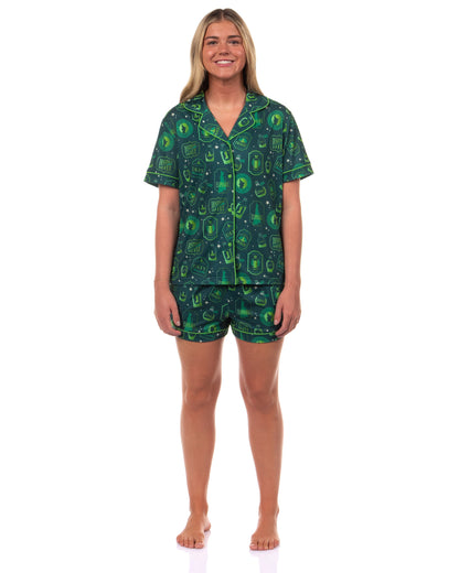 Wicked Pajamas Women's Elphaba Defy Notch Collar Top and Short 2 Piece Set