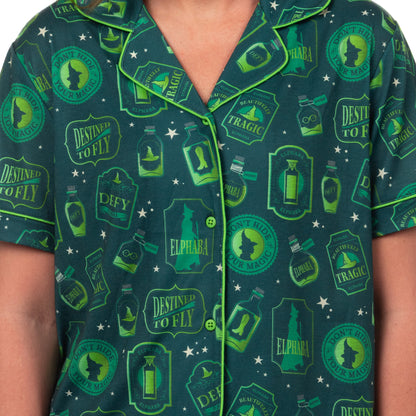 Wicked Pajamas Women's Elphaba Defy Notch Collar Top and Short 2 Piece Set