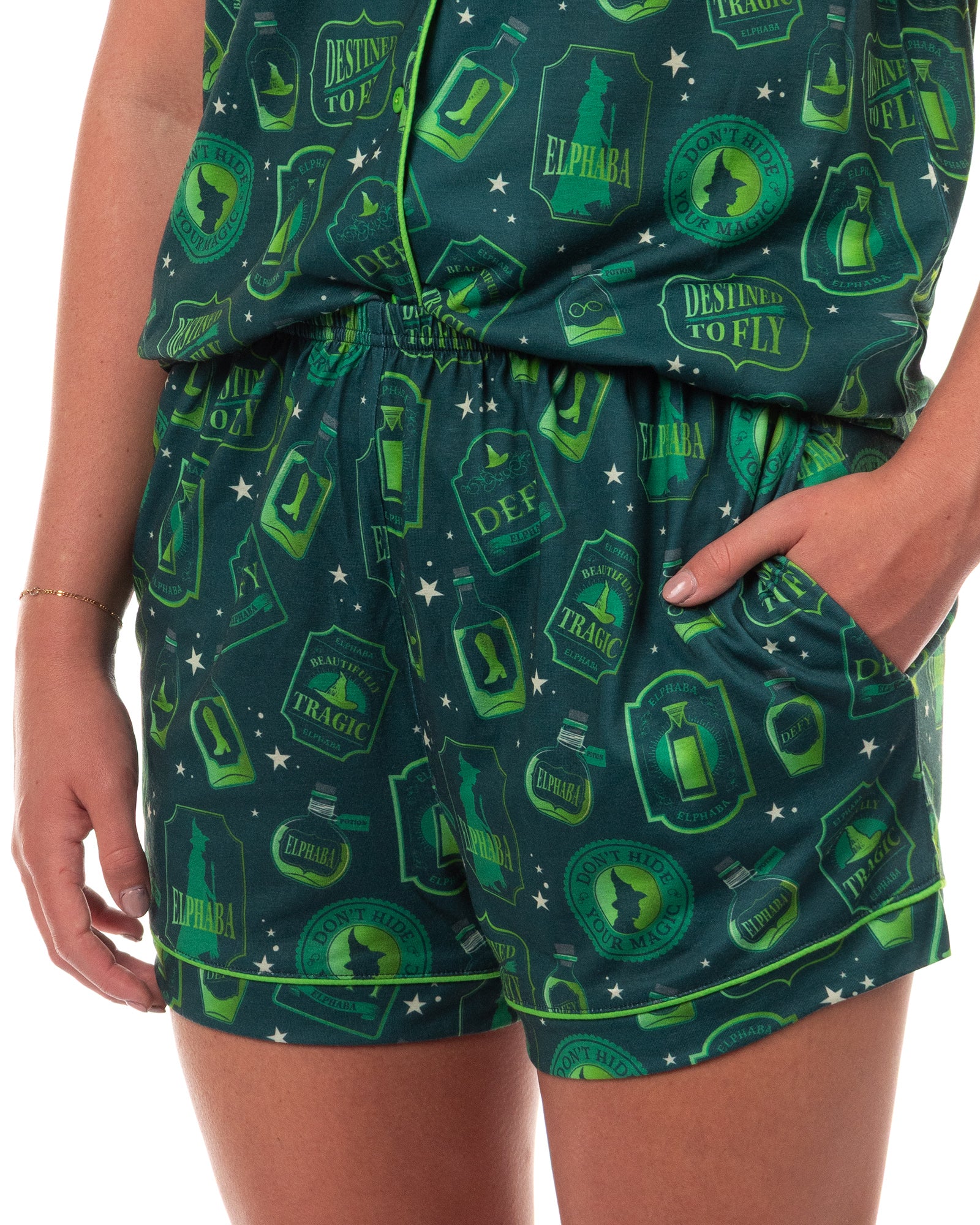 Wicked Pajamas Women's Elphaba Defy Notch Collar Top and Short 2 Piece Set