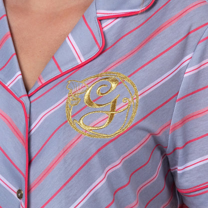 Wicked Women's Glinda Pajamas Striped Uniform Button Top Shorts Pajama Set