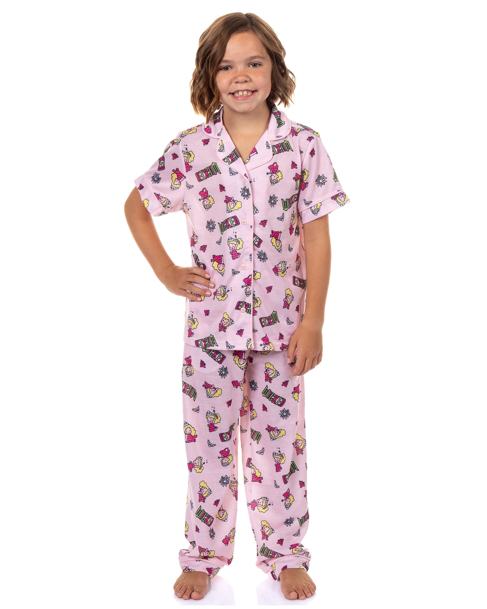 Wicked Girls' Glinda Pajamas Chibi Button Up Top and Pants Pajama Set
