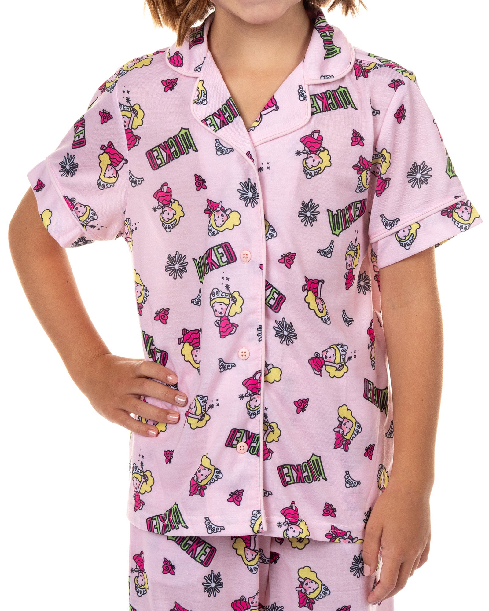 Wicked Girls' Glinda Pajamas Chibi Button Up Top and Pants Pajama Set