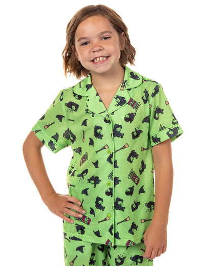 Wicked Girls’ Elphaba Pajamas Chibi Broom Hat Button-Up Shirt Pajama Set for Kids
