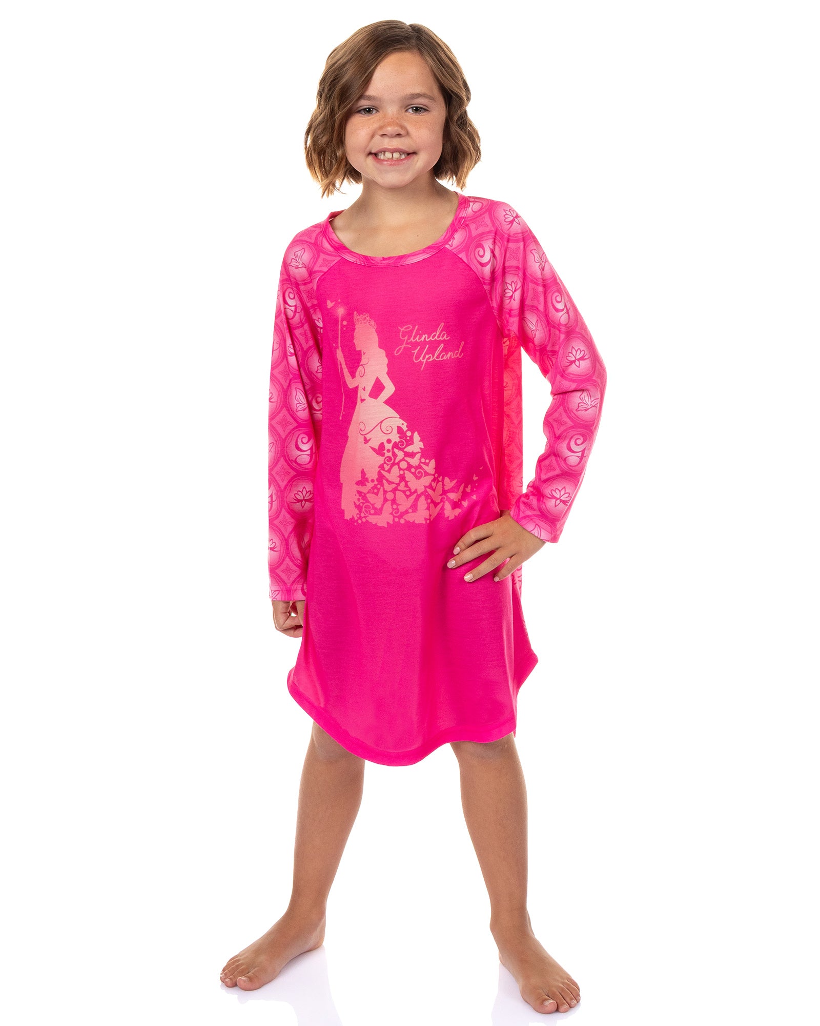 Wicked Girls' Glinda Nightgown Long Sleeve Raglan Soft Fleece Gown For Kids