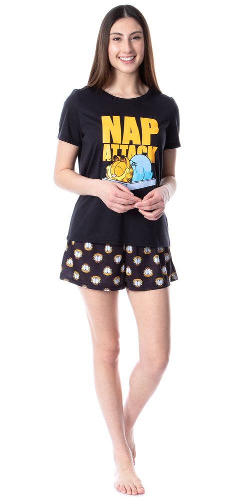 Nickelodeon Womens' Garfield Nap Attack Face Sleep Pajama Set Short