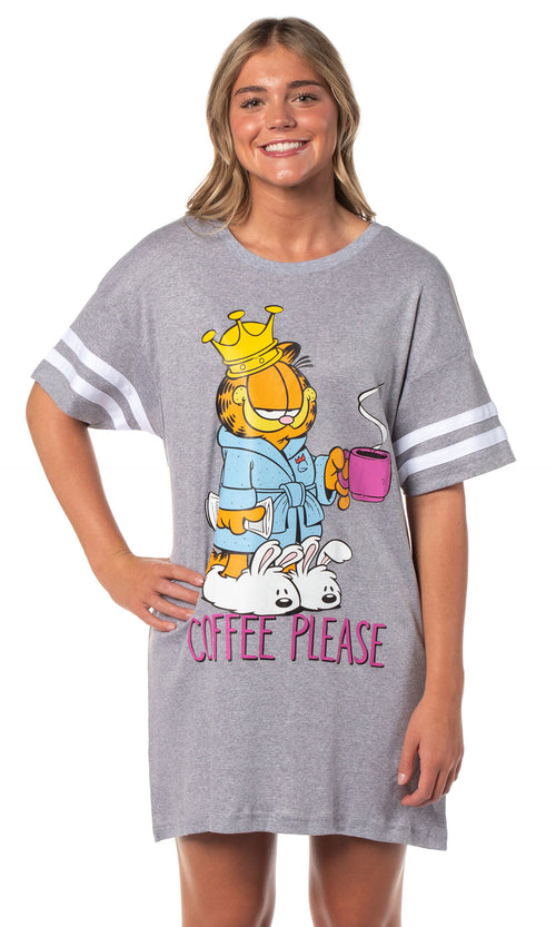 Garfield Comic Women's Coffee Please Nightgown Pajama Shirt Dress For Adults