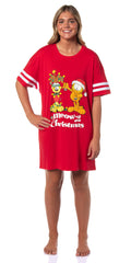 Garfield Comic Women's Meow-y Christmas Nightgown Pajama Shirt Dress For Adults