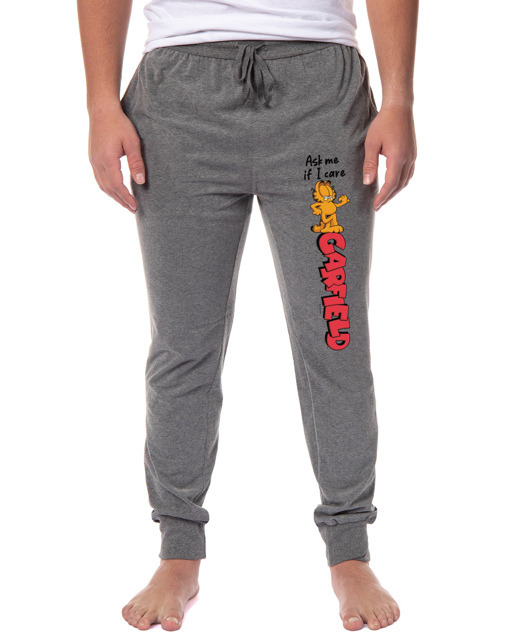 Garfield Men's Jogger Pajama Pants If I Care Adult Cartoon Cat Grid Loungewear Sleep Pants