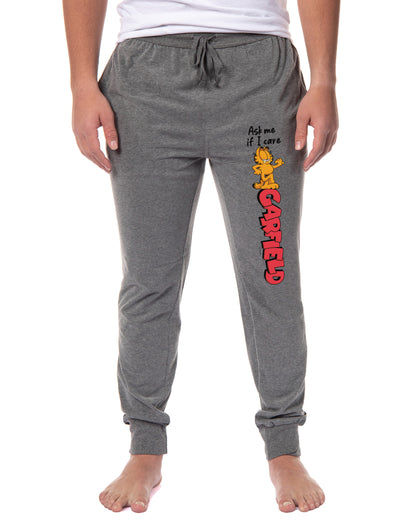 Garfield Men's Jogger Pajama Pants If I Care Adult Cartoon Cat Grid Loungewear Sleep Pants