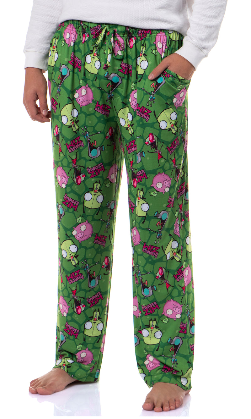 Invader ZIM Adult ZIM Gir and Pig AOP Tossed Print Sleep Pajama Pants Loungewear Sleepwear for Men Women