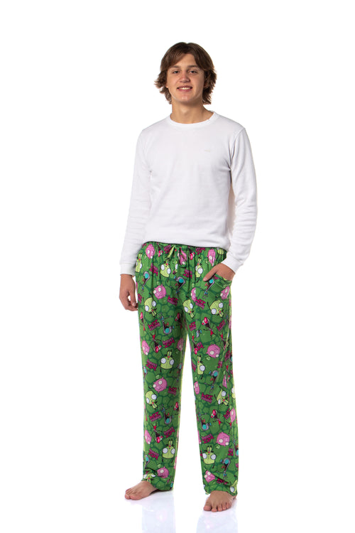 Invader ZIM Adult ZIM Gir and Pig AOP Tossed Print Sleep Pajama Pants Loungewear Sleepwear for Men Women