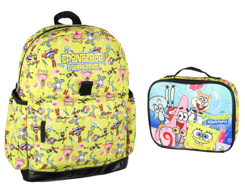 Nickelodeon SpongeBob SquarePants Characters Patrick Star Sandy Cheeks Mr. Krabs Squidward 2 Pc Lunch Box Backpack Bag Set