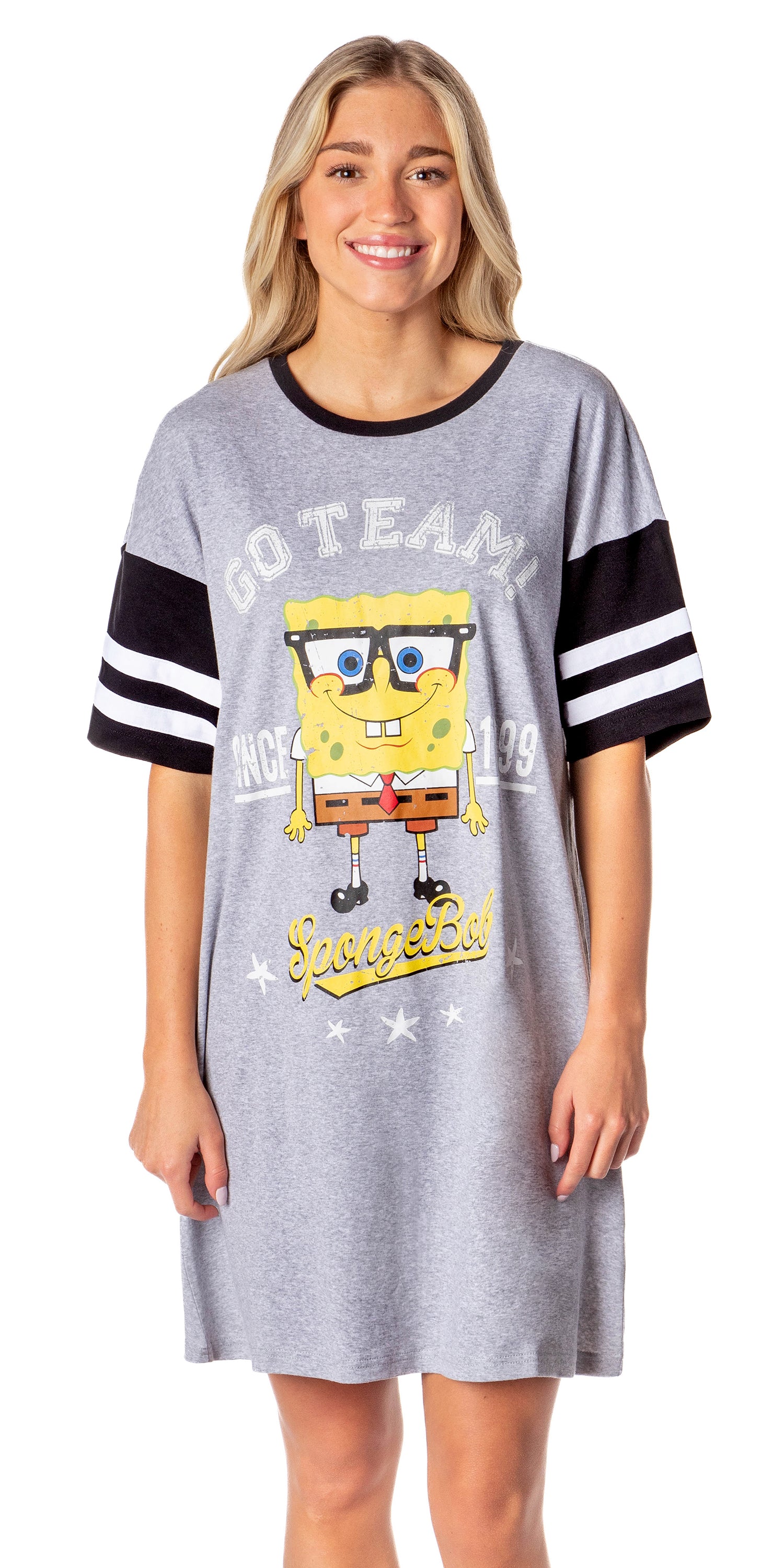 Nickelodeon SpongeBob SquarePants Womens Nightgown Varsity Tee Night Shirt Nightgown (X-Small)